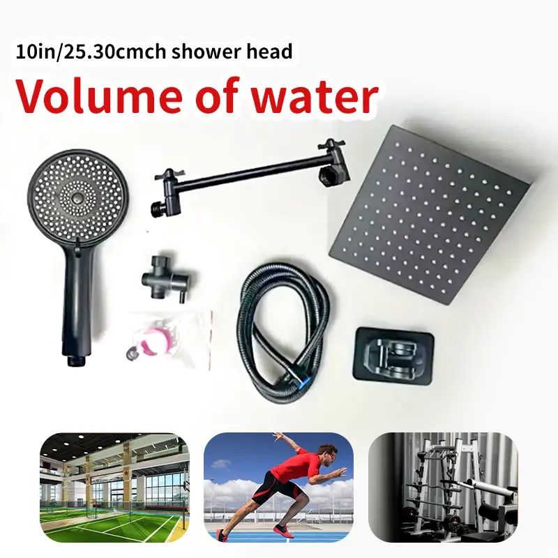 8"/10"Shower head combination, 8"/10" square top spray shower kit, triple function handheld shower head, stainless steel adjustable Angle extension arm, low water pressure resistant, with long hose sh