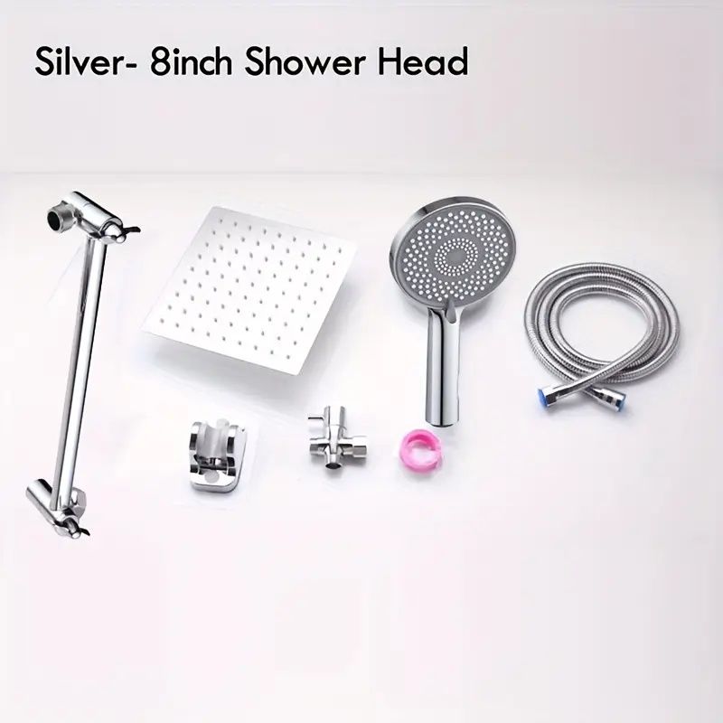 8"/10"Shower head combination, 8"/10" square top spray shower kit, triple function handheld shower head, stainless steel adjustable Angle extension arm, low water pressure resistant, with long hose sh