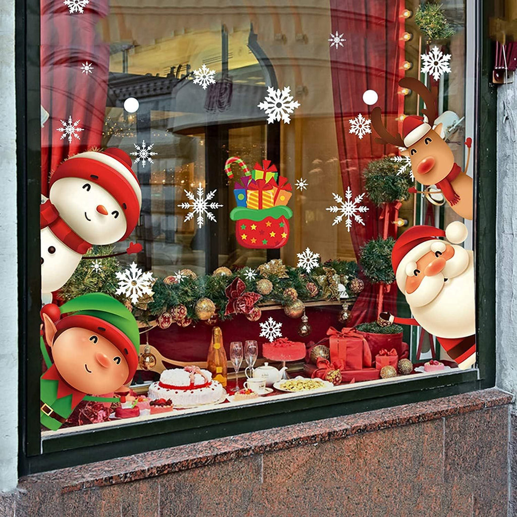 82PCS Christmas Snowflake Window Clings Stickers for Glass, Xmas Decals Christmas Decorations Indoor Holiday Snowflake Santa Claus Reindeer Decals for Party