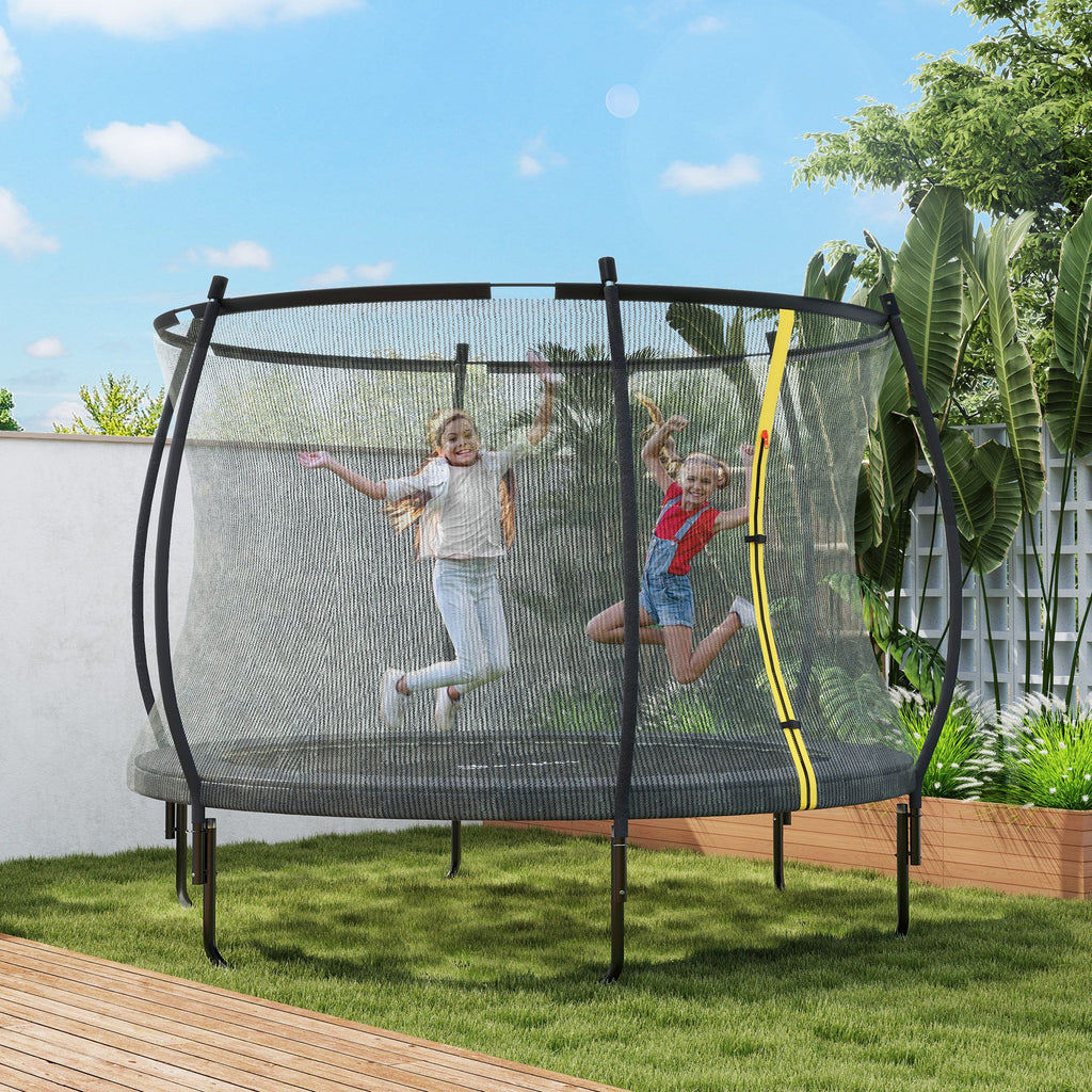 8ft Outdoor Trampoline for Kids with Safety Enclosure Net, Curved Poles and Safety Pad, ASTM Approved, Black
