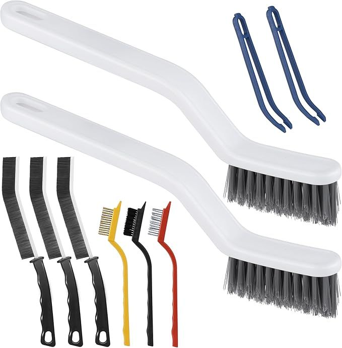 8PCS Grout Cleaner Brush Set,V-Shape Cleaning Supplies Grout Brush Tools,Hard Bristle Crevice Cleaner Brush for Household Use with Clip for Window,Kitchen,Sink,Toilet,Sliding Door Track,Bathroom Tiles