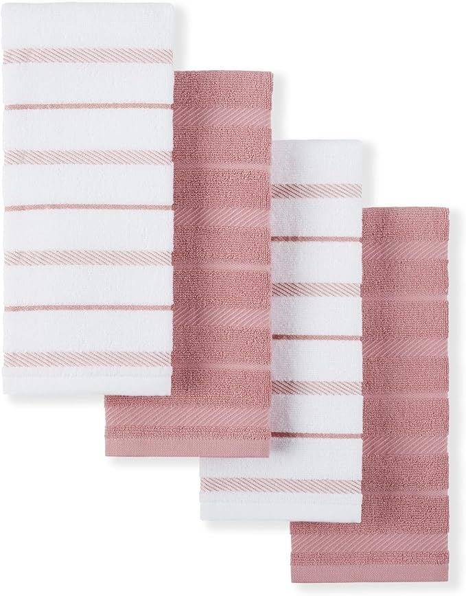 Albany Kitchen Towel 4-Pack Set, Dried Rose/White, 16"x26"