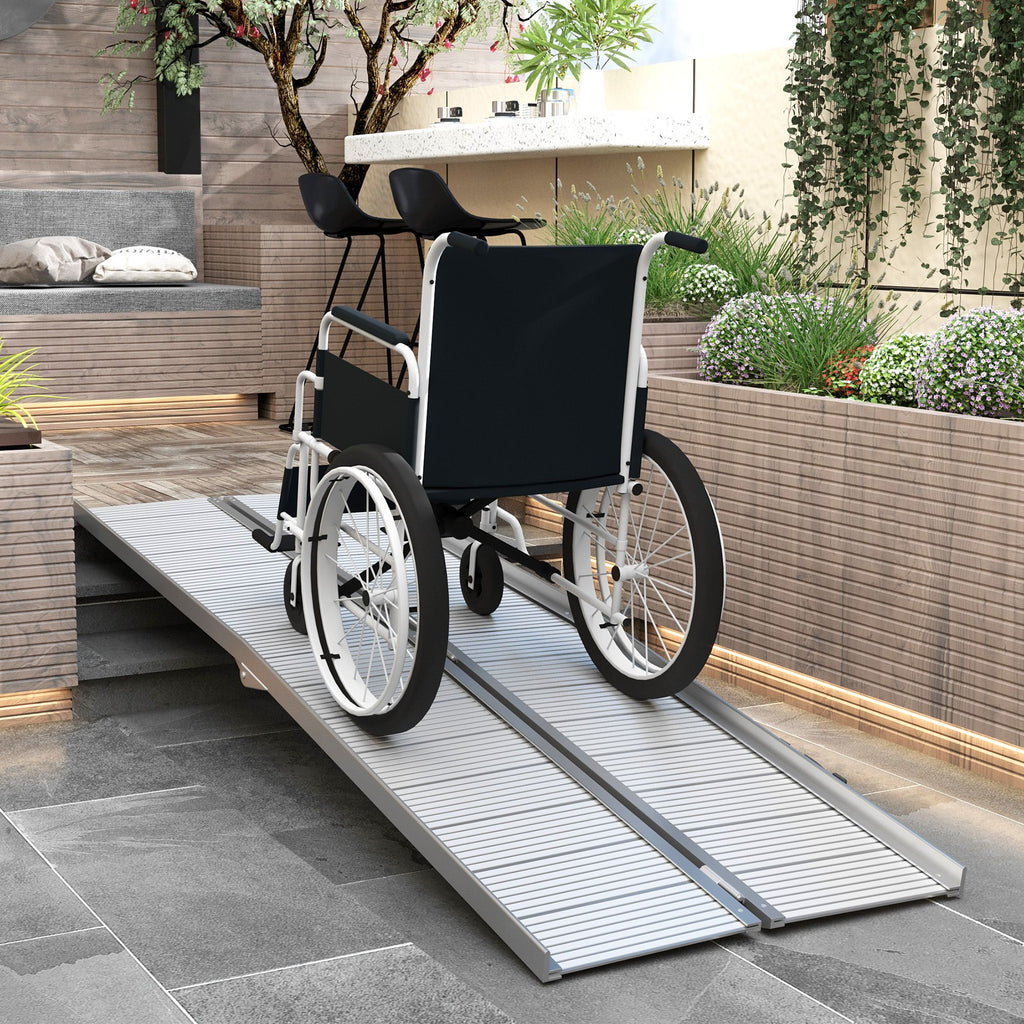 Aluminum Wheelchair Ramp, 8ft, Foldable, Textured for Home Access, Steps, Doorways, Silver