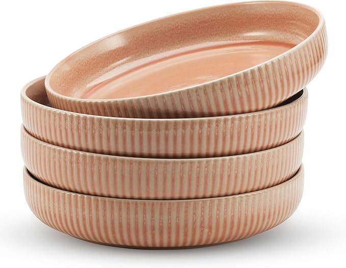 American Atelier 9-Inch Pasta Bowl (Set of 4) - 42 oz Wide Shallow Porcelain Low Dinner Bowls, Stylish & Modern Dinnerware for Serving at Home, Restaurants, First Apartment, College Dorms (Blush)