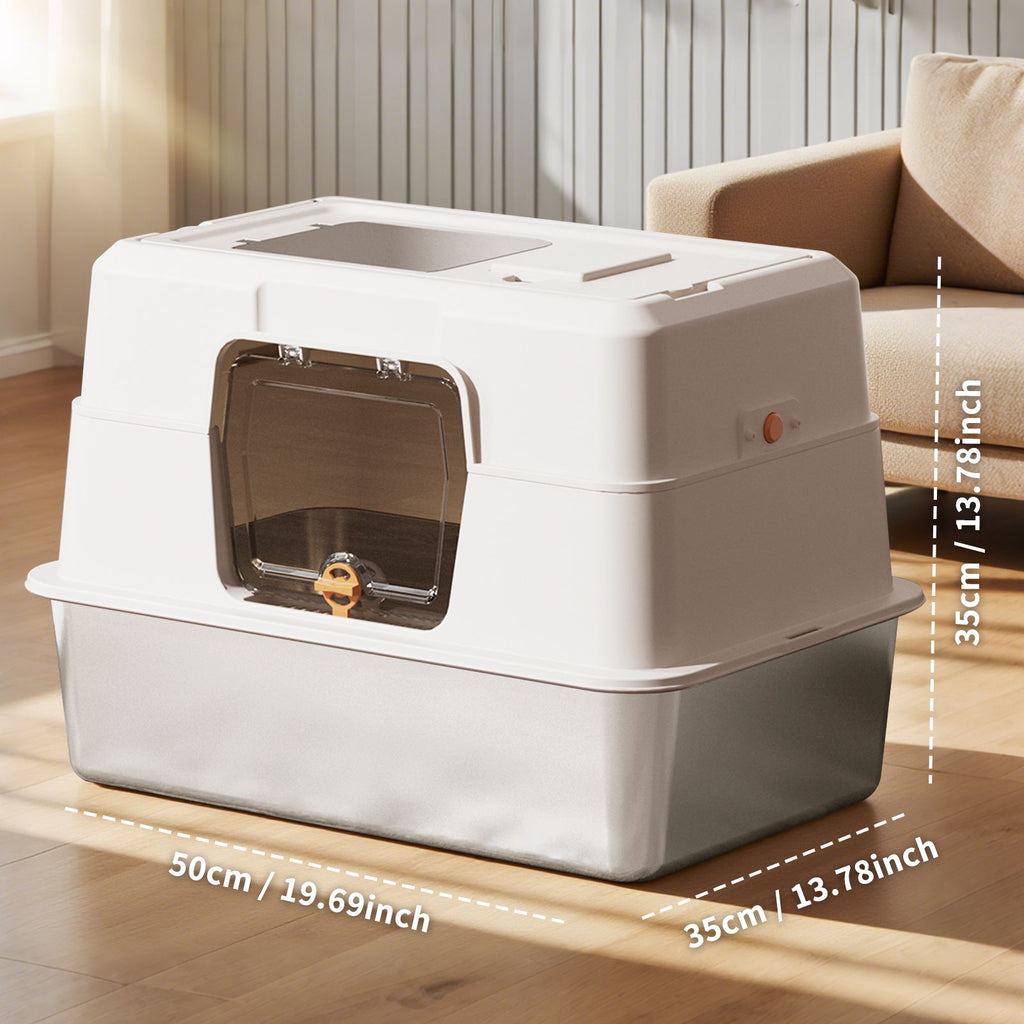 Anti-Odor Stainless Steel Cat Litter Pan, Durable Enclosed Cat Litter Box with High Sides to Prevent Scatter