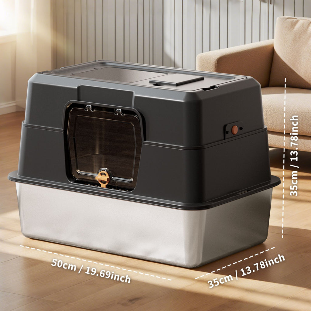 Anti-Odor Stainless Steel Cat Litter Pan, Durable Enclosed Cat Litter Box with High Sides to Prevent Scatter