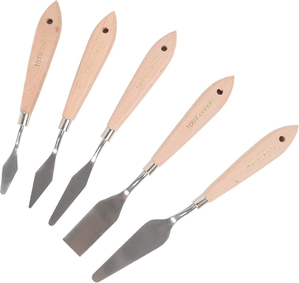 Artist Palette Knife Set - 5 Pieces Painting Knives for Acrylic, Flexible Stainless Steel Spatula Pallet knife for Mixing Color, Spreading, Applying Oil Paint on Canvases, Wood Handles