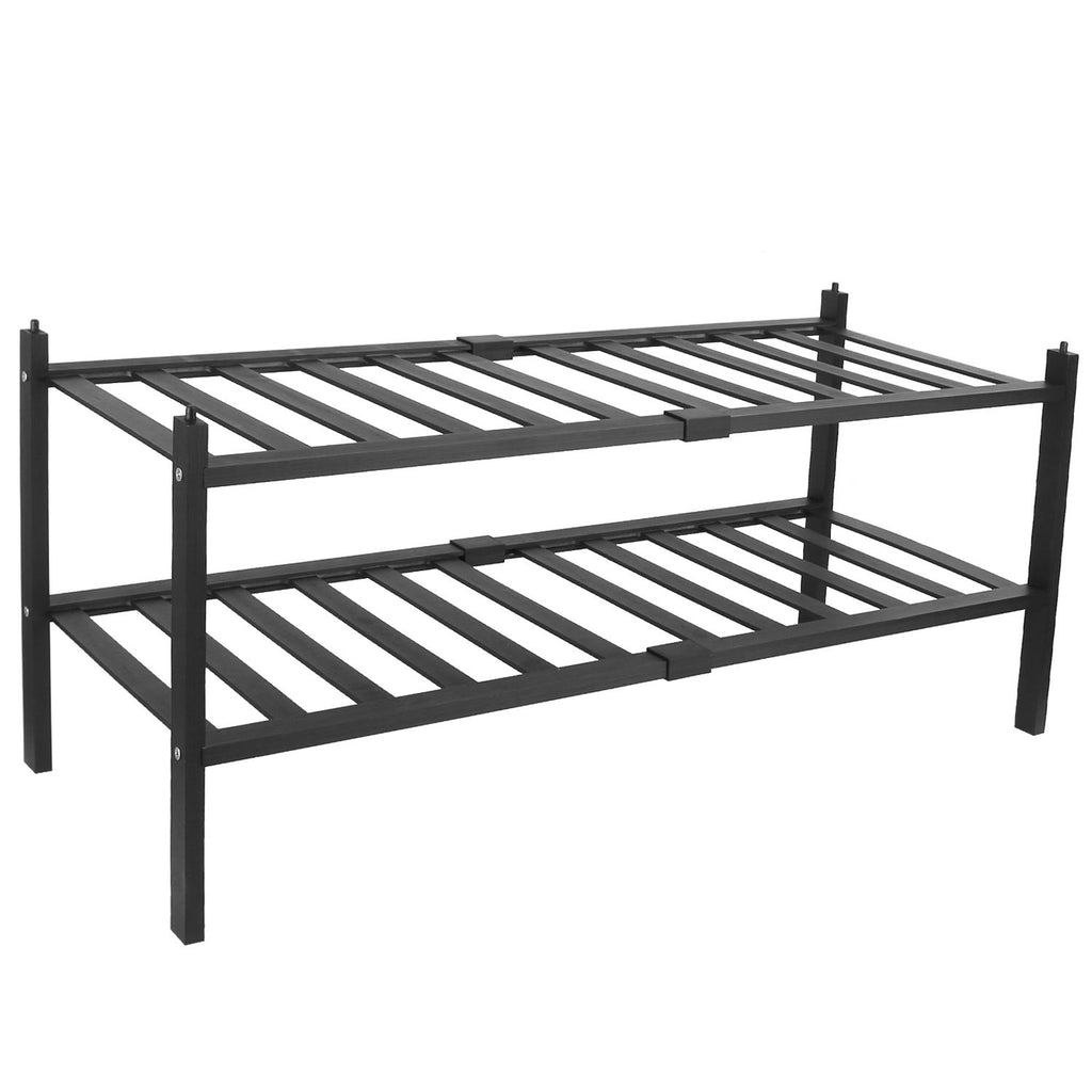 Bamboo Shoe Rack 2 Tier Stackable Shoe Shelf Free Standing Small Shoe Storage Organizer for Entryway Closet Bedroom Bathroom Living Room