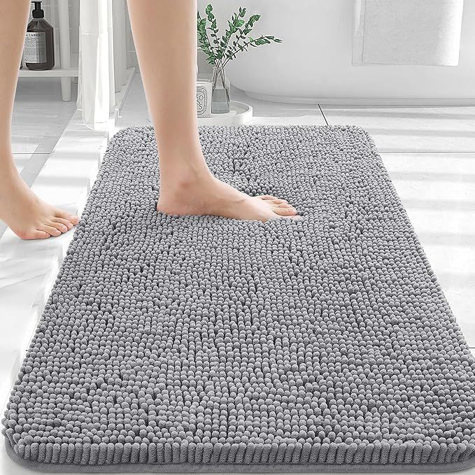 Bathroom Rugs 30x20, Extra Soft Absorbent Chenille Bath Rugs, Rubber Backing Quick Dry, Machine Washable Bath Mats for Bathroom Floor, Tub and Shower, Home Decor Accessories, Grey