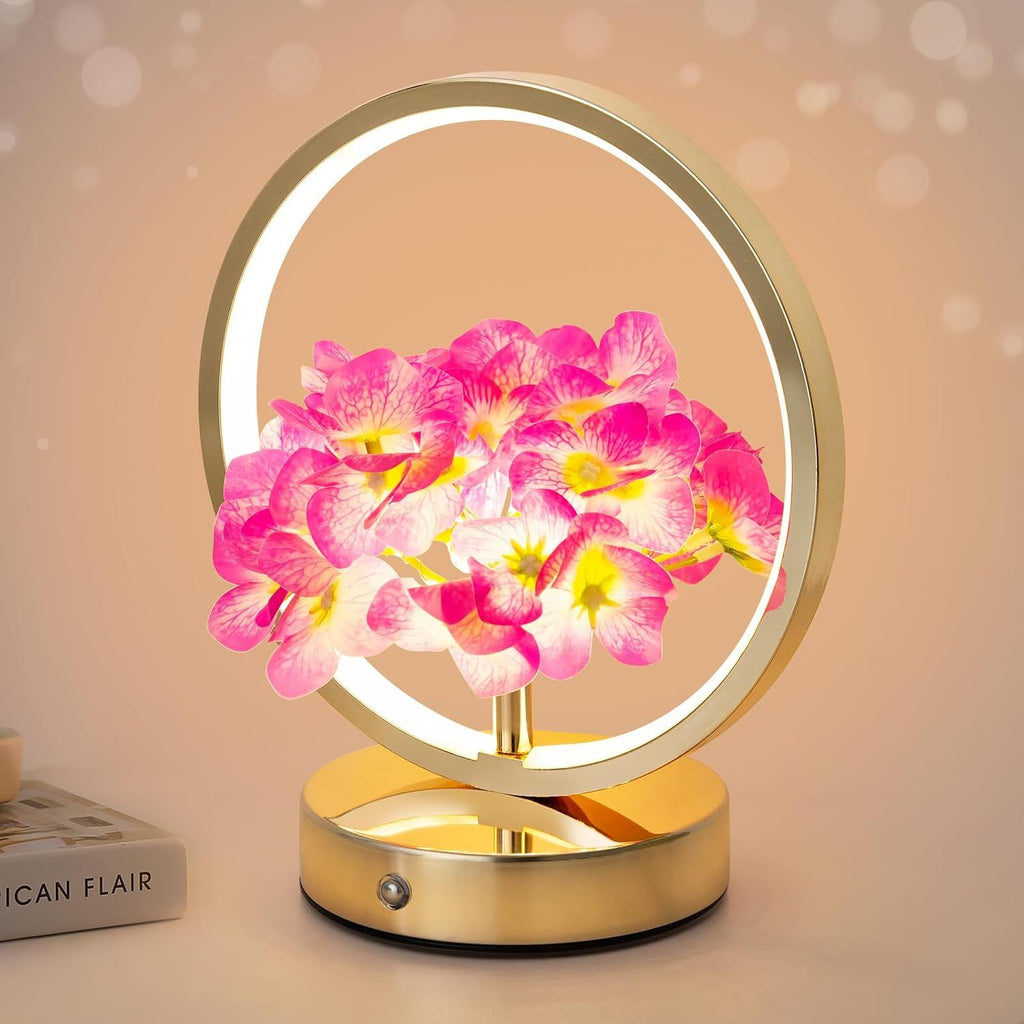 Birthday Gifts for Women Mom,Hydrangeas Flower Touch Lamp,Rechargeable Cordless 3 Way Dimmable Small Night Light for Home Decor,Bedroom,Living Room Office Thank You Gifts for Festival-Purple