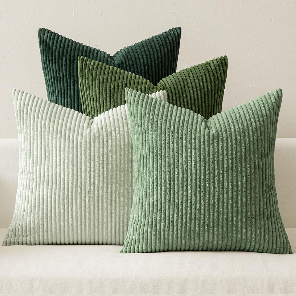 Boho Farmhouse Sage Green Throw Pillow Covers 18x18 Inch Set of 4 Mordern Nordic Cushion Covers Soft Corduroy Christmas Home Decor for Couch Bed Sofa Living Room Forest Green