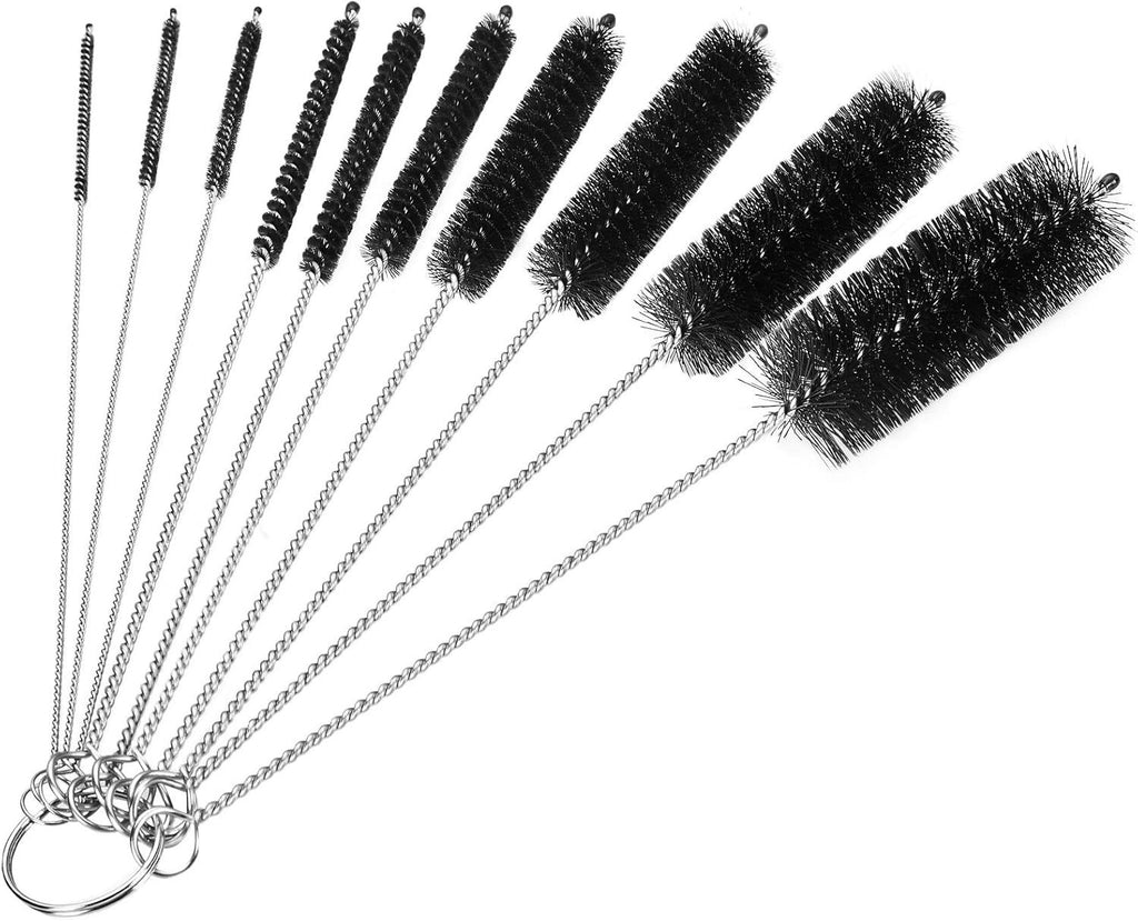 Bottle Cleaning Brushes, 8 Inch Nylon Tube Brush Set, Cleaner for Narrow Neck Bottles Cups with Hook, Set of 10pcs