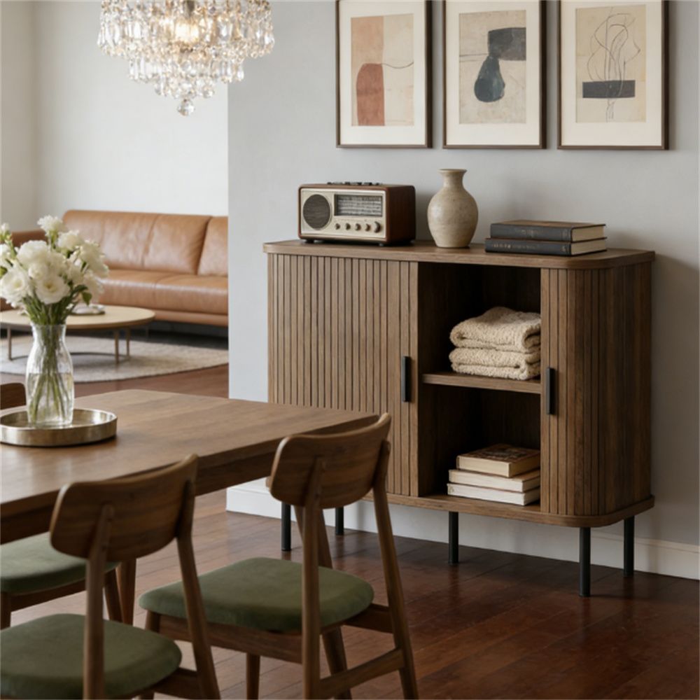 Buffet cabinet with storage space, coffee bar cabinet, sideboard, walnut wood