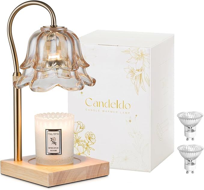 Candle Warmer Lamp with Timer: Flower Gold Candle Lamps Height Adjustable Wax Melt New Home Decor House Warming Christmas Gift for Women