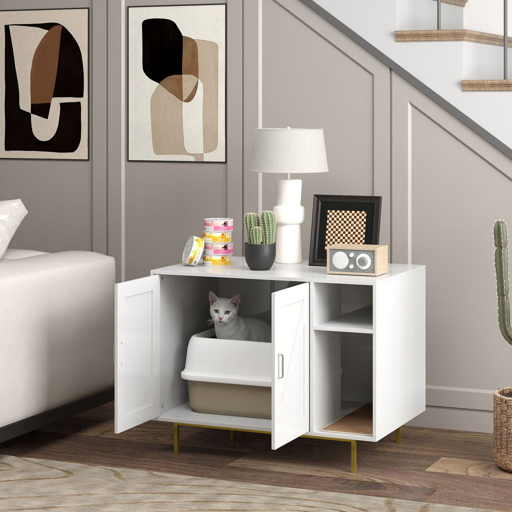 Cat Litter Box Enclosure End Side Table with Scratching Pad, Storage, for Living Room, Bedroom, 31.5" x 20" x 24"