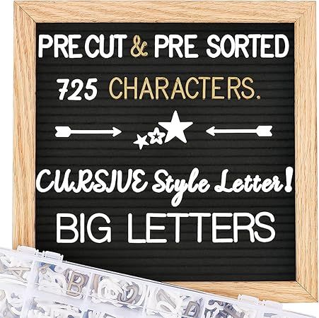 Changeable Felt Letter Board with Letters, Pre Cut & Sorted 725 Letters, First Day of School Board, 10x10 Inch Message Board, Classroom Decor Farmhouse Wall Decor Sign Board
