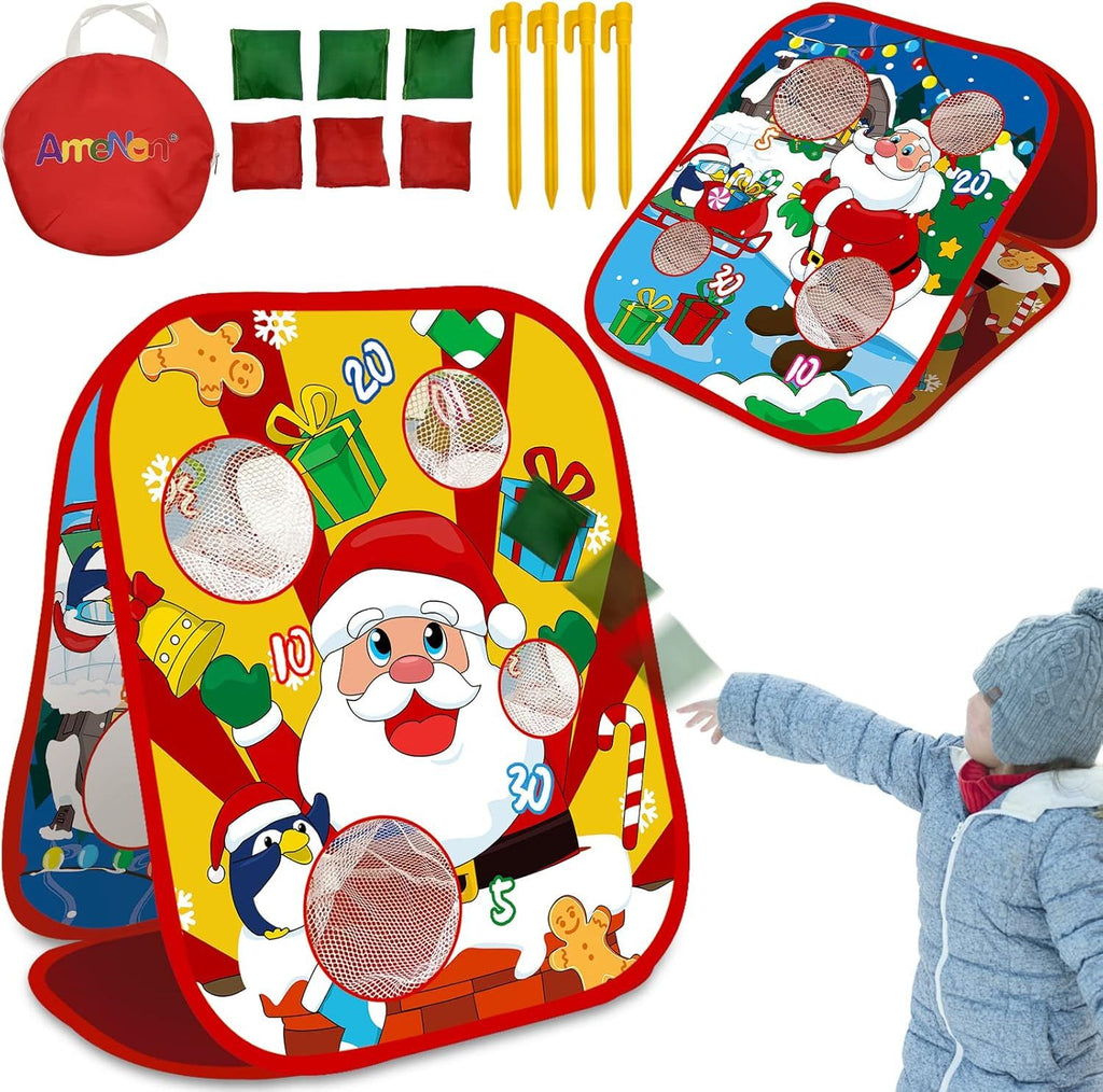 Christmas Party Games for Kids Adults Bean Bags Toss Game Double Side Collapsible Cornhole 8 Score Holes Christmas Toys Party Favors Supplies Carnival Yard Indoor Outdoor (6 Bean Bags)