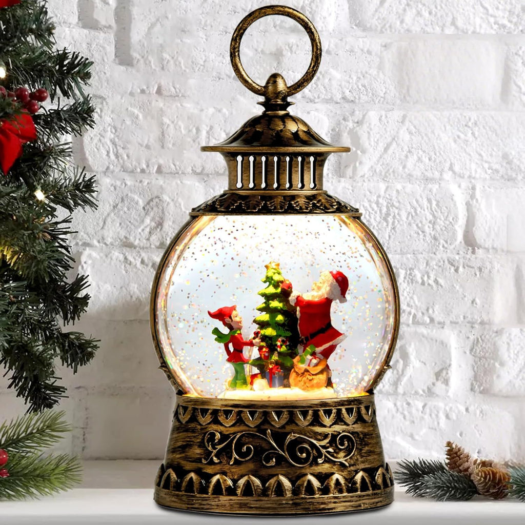 Christmas Santa Snow Globe, Christmas Musical Snow Globe Lantern Lights with 6H Timer Battery & USB Powered, Retro Style Holiday Glitter Globe for Xmas Home Decoration Holiday Party Gifts