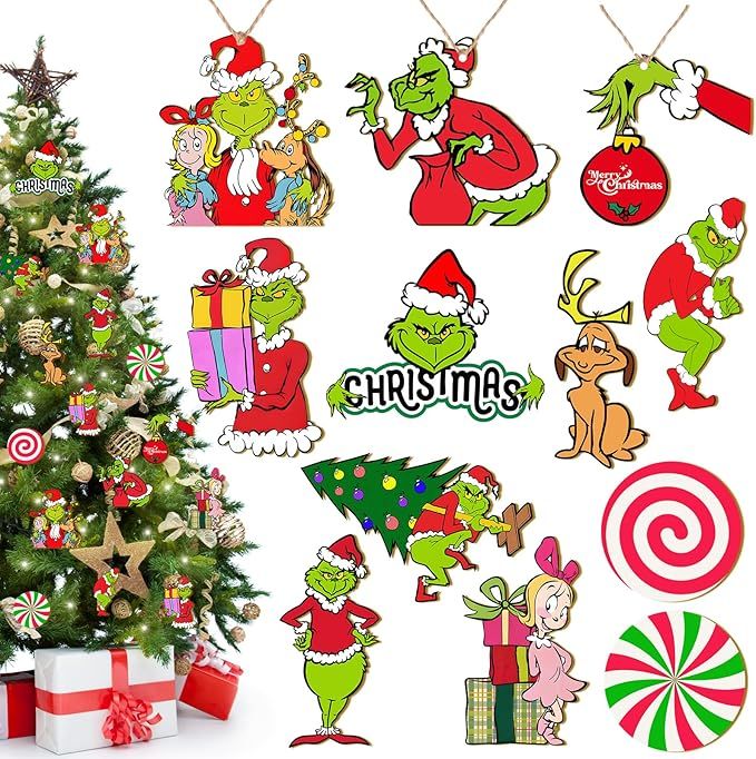 Christmas Tree Decorations, 24 PCS Wood Christmas Tree Hanging Ornament Holiday Xmas Ornaments Xmas Decorations Decor Home Indoors