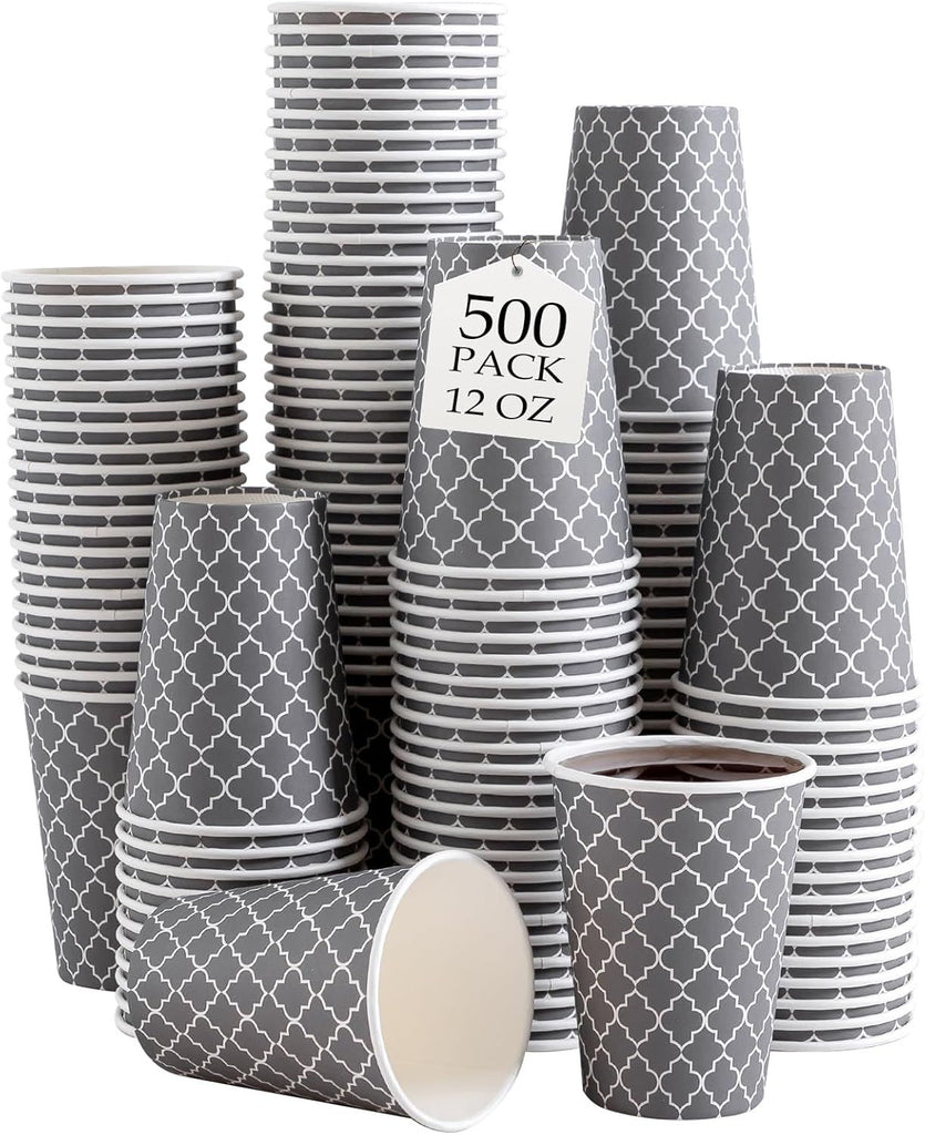Coffee Cups 12OZ 500 Pack, Disposable Coffee Cup, Disposable Cups,12 oz Hot Cups,12 oz Paper Insulated Cup for Cold Hot Drinks (No Lids)