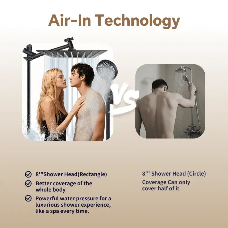 Commercial-Grade Shower Set - 12-inch Square Head with Water-Saving Technology & Handheld Option