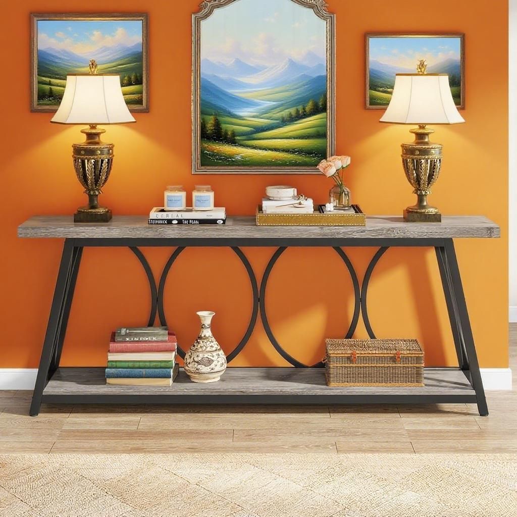 Console Table, Industrial Sofa Table Behind Couch