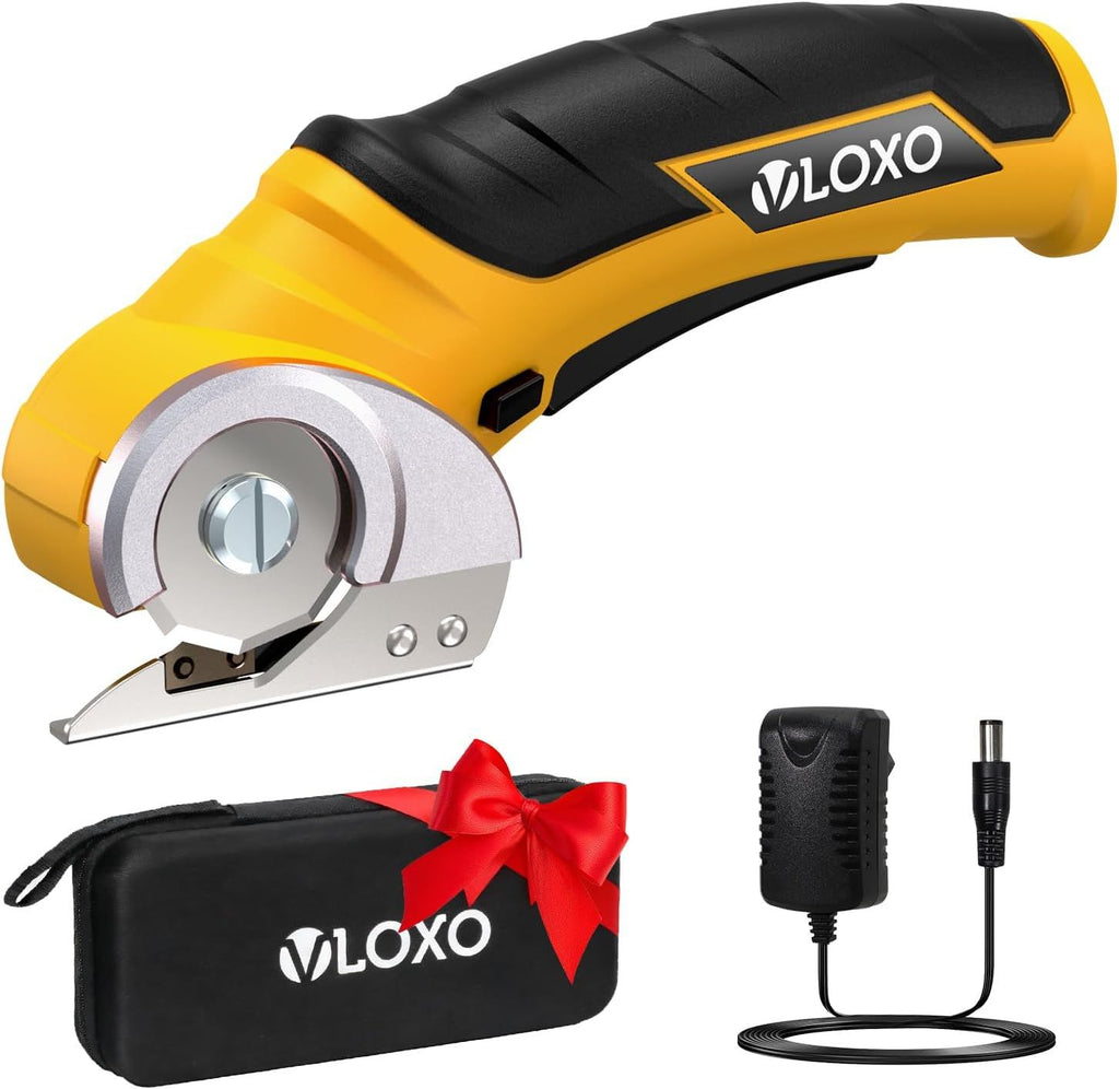 Cordless Cardboard Cutter, Electric Scissors for Cardboard with Safety Lock, Power Rotary Scissors Multi-Cutting Tools, Rechargeable Box Cutter Electric for Carpet Leather (Yellow