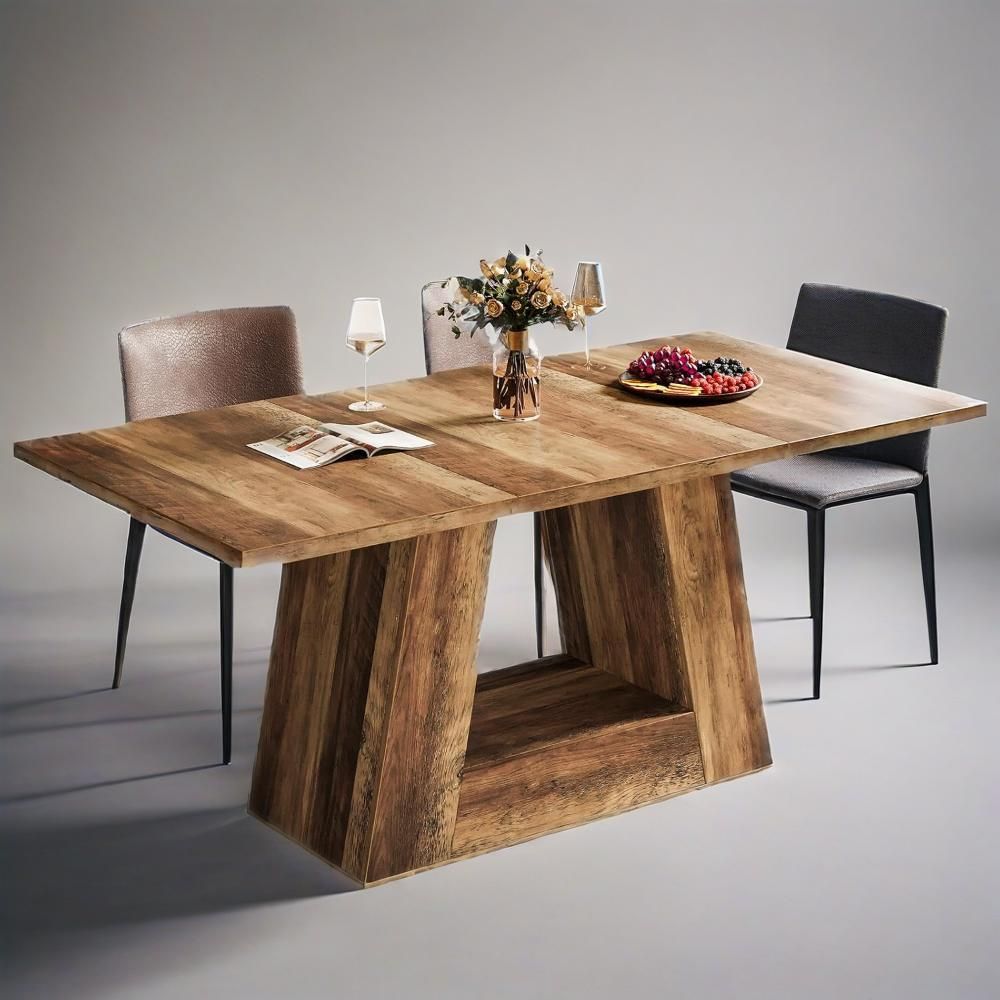 Dining Table for 4 to 6 People, 63" Rectangular Dining Room Table, Modern Wooden Faux Marble Dinner Table with Sturdy Base for Kitchen