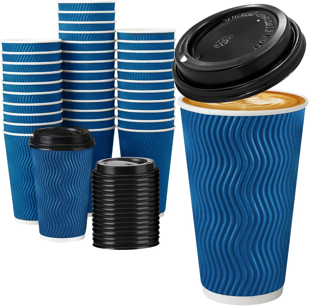 Disposable Coffee Cups with Lids 16 oz, To Go Paper Coffee Cups with Lids, Insulated Paper Cups for Hot or Cold Beverages (Navy, 100Pack)
