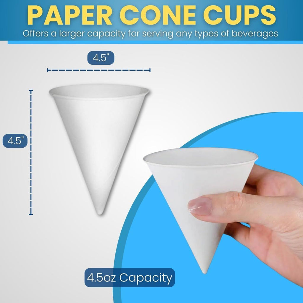 Disposable White Paper Cone Cups (Pack of 600-4.5 oz) Eco-Friendly, Leak-Proof, Ideal for Events, Water Coolers, Quick Hydration & Efficient Cleanup