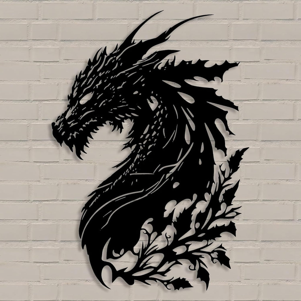 Dragon Metal Wall Art Medieval Decor Fantasy Decorations for Living Room Bedroom Office Man Cave Decor for Men Dragon Lover's Gifts14.2 In X 11.4 In Black