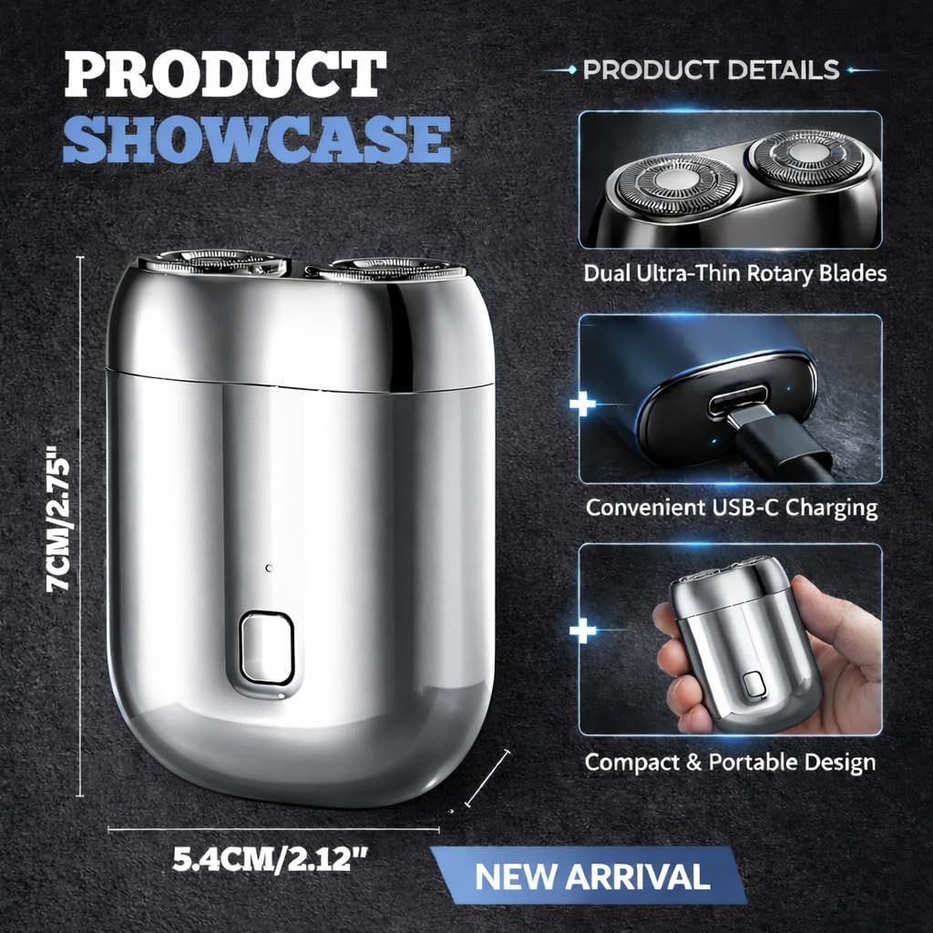 Electric Travel Razor Mini for Bald Men Dual Head Shaver Cordless Rechargeable Women Portable Pocket Close Razors Small Micro Foil Shavers Gifts Body and Face Professional Beard Trimme