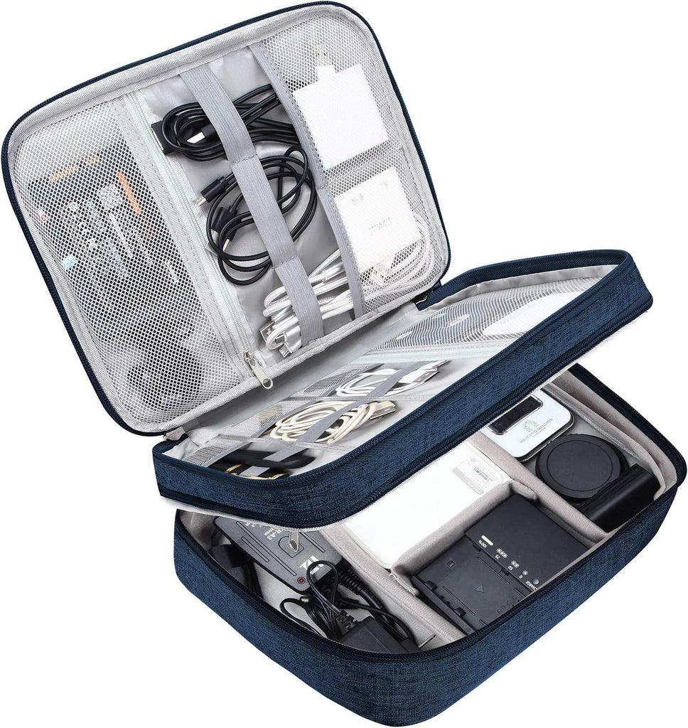 Electronic Bag Travel Cable Accessories Bag Waterproof Double Layer Electronics Organizer Portable Storage Case for Cable, Cord, Charger, Phone, Adapter, Power Bank, Kindle, Hard Drives