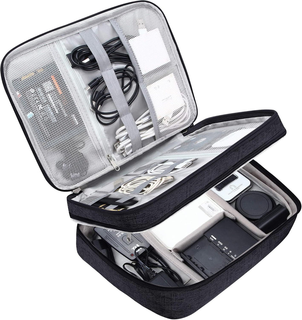 Electronic Bag Travel Cable Accessories Bag Waterproof Double Layer Electronics Organizer Portable Storage Case for Cable, Cord, Charger, Phone, Adapter, Power Bank, Kindle, Hard Drives