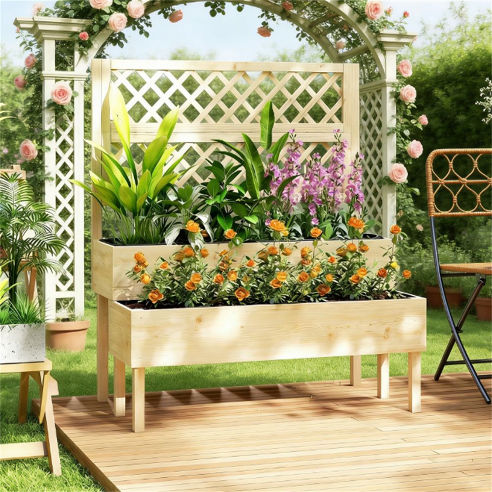 Elevated garden bed, planting box, natural