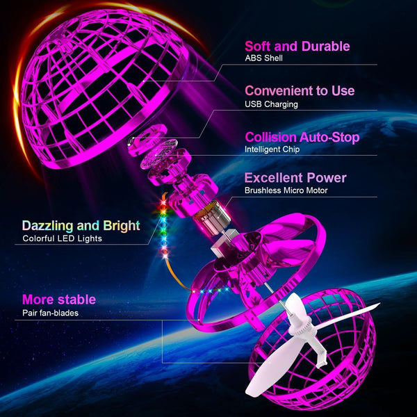 Flying Orb Ball (Pink, 2025 Upgraded) with Dazzling Lights, Magic Hover Spinner, Boomerang Drone, Floating Cosmic Globe image 2