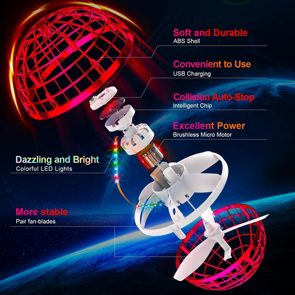 Flying Orb Ball (Red, 2025 Upgraded) with Dazzling Lights, Magic Hover Spinner, Cool Boomerang Drone, Floating Cosmic Globe image 2