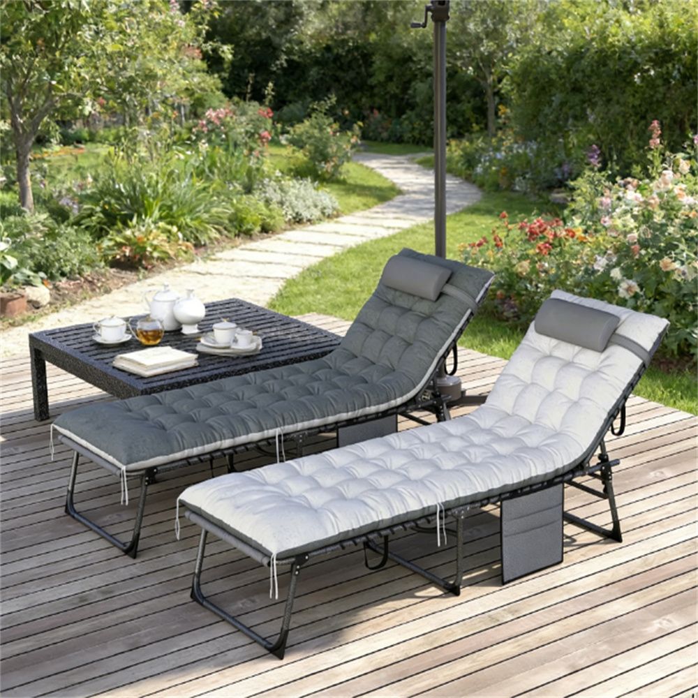 Folding lounge chair, courtyard chair, outdoor chair, gray, (Chair only)