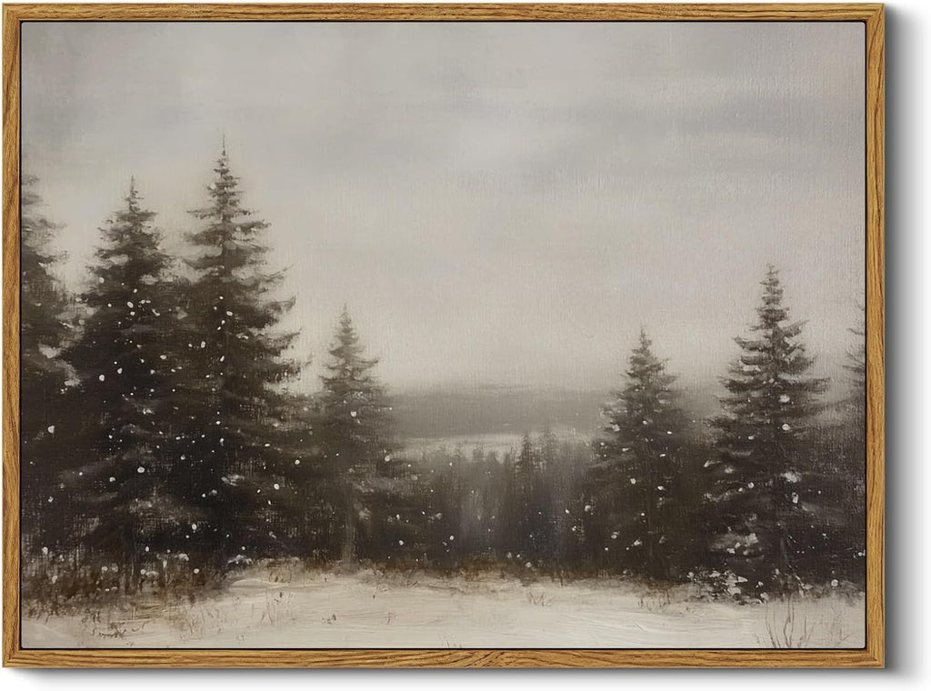 Framed Canvas Wall Art Winter Christmas Decor Living Room Pine Tree Forest Decor Nature Landscape Decoration for Bedroom Bathroom Rustic Xmas Holiday Gifts 12x16 Inch