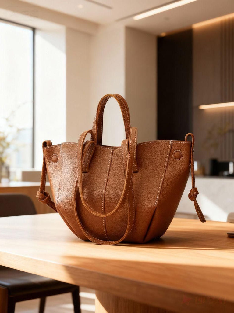 French Vintage Drawstring Tote Bag, Soft Faux Leather Large Capacity Commuter Shoulder Handbag for Women