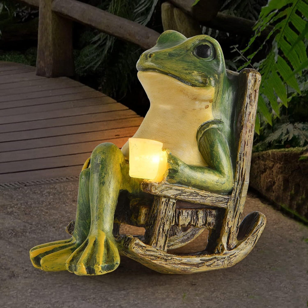 Frog Garden Statue Gifts Hose Decorations Fairy Garden Accessories Outdoor Lights Solar Garden Frog Decor Art Housewarming Gift for Patio,Yard,Lawn Ornament,3.89"x2.36"x3.93