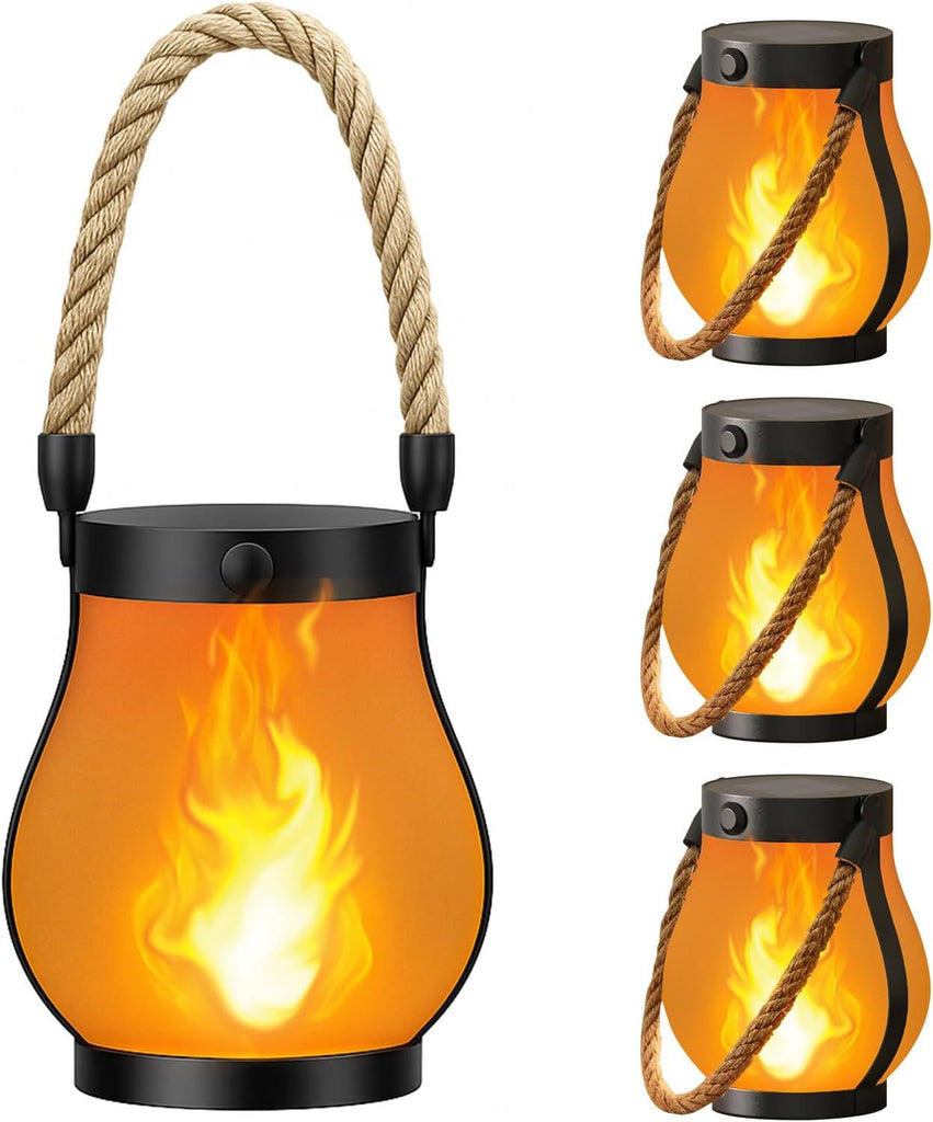 Gen2 Solar Lanterns Outdoor Waterproof with Realistic Flickering Flame, Dual Charging (USB/Solar) & 2 Modes - Decorative Hanging/Table Lights for Yard Patio Garden Halloween Christmas Decor, 4