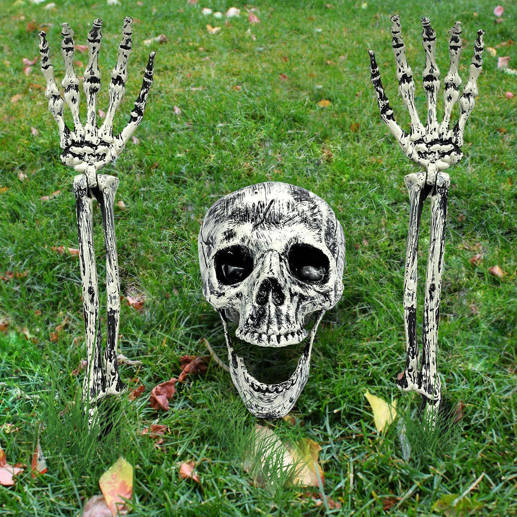 Halloween Decorations Outdoor Decor, Realistic Skeleton Ground Breaker 3-Piece Set with Skull & Adjustable Arms for Scary Yard, Lawn Graveyard Displays