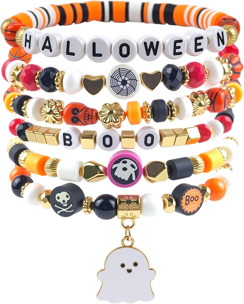 Halloween Party Favors - 6 Pack HALLOWEEN Bracelets | Halloween Costumes Shirts Pajamas Sweatshirts for Women 2025 - HALLOWEEN Decorations Accessories Gifts Makeup Dress for Adults Girls