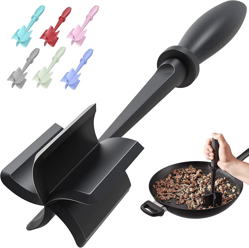 , Hamburger Grinder, Premium Heat Resistant Smasher for Ground Beef, Burger Grinder Nylon Potato Mix Tool, Meat & Poultry Tenderizers-Black