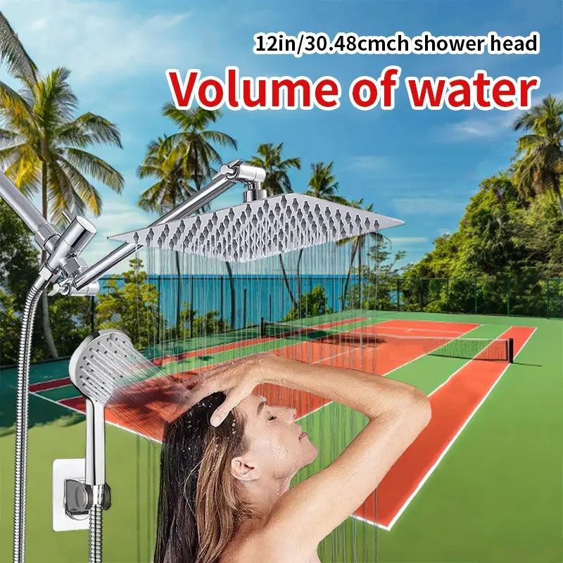High-Pressure Shower System - Square Rain Head & Handheld with 360° Adjustable Extension Arm