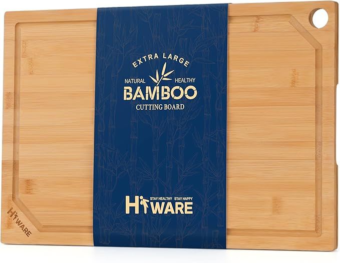 Hiware Extra Large Bamboo Cutting Board for Kitchen, Heavy Duty Wood Cutting Board with Juice Groove, 100% Organic Bamboo, Pre Oiled, 18" x 12"