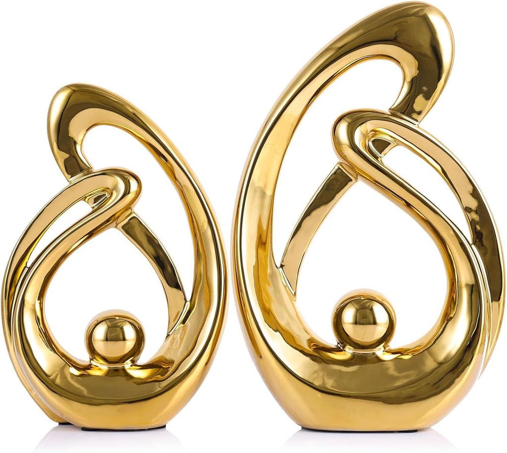 Home Decor Accent,Porcelain Art Mid Century Bookshelf Decorations,Gold Centerpieces for Tables,Abstract Ceramic Statue Sculpture for Coffee Table Mantel Tv Stand Centerpieces (Gold, Large)