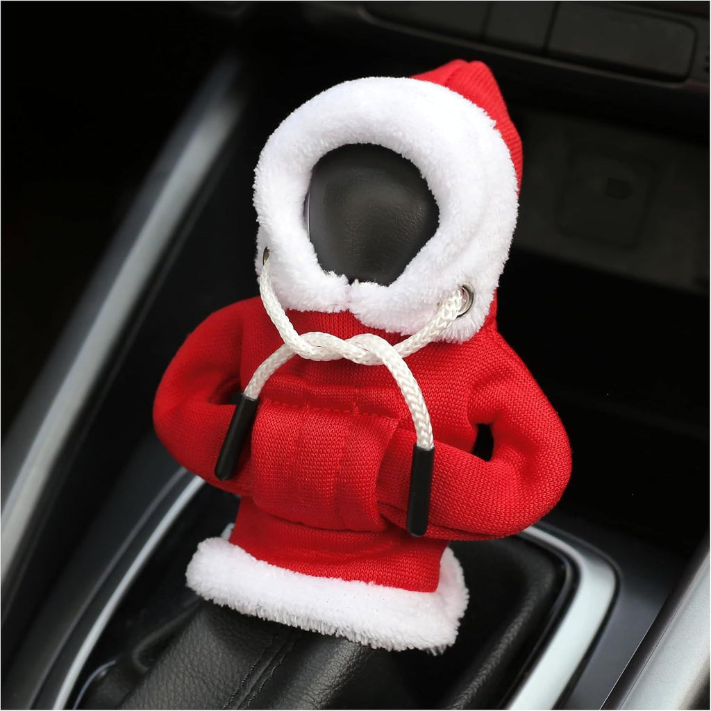 Hoodie Car Gear Shift Cover,Christmas Car Decor Gear Shift Knob Cover for Manual/Automatic Shift Knob,Universal Interior Car Accessories Hoodie for Gearr Shifter Knobs (Christmas Red)