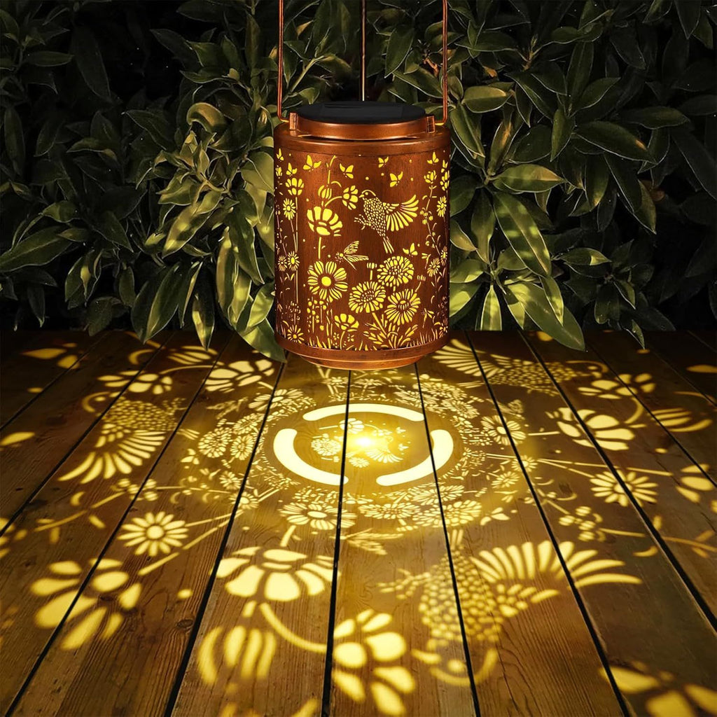Hummingbird Solar Lanterns Garden Decor Birthday Gifts for Women Mon Grandma Metal Hanging Solar Lights Outdoor Decoration for Outside LED Lanterns for Yard Patio Lawn Pathway Landscape